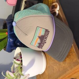 Patagonia Mint & Grey Foam And Mesh Adjustable Trucker Cap With Purple Detail